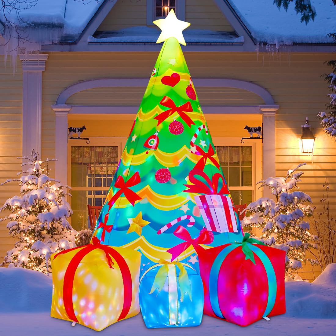 COMIN 7 FT Christmas Decorations Inflatables Tree Outdoor Blow Up Yard Gift Box with Built-in LEDs for Indoor Party Garden Lawn Decor