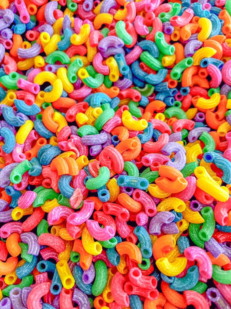 2 Cups of Rainbow Pasta Sensory Bin Filler for Sensory Table - Elbow Noodles