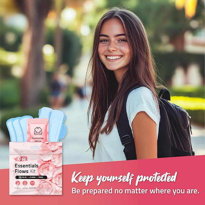 pH Advantage Essential Flows Period Kit - 3 Pantyliners, 2 Maxi Pads & Feminine Wipe | Hygiene Essentials for School, First Period