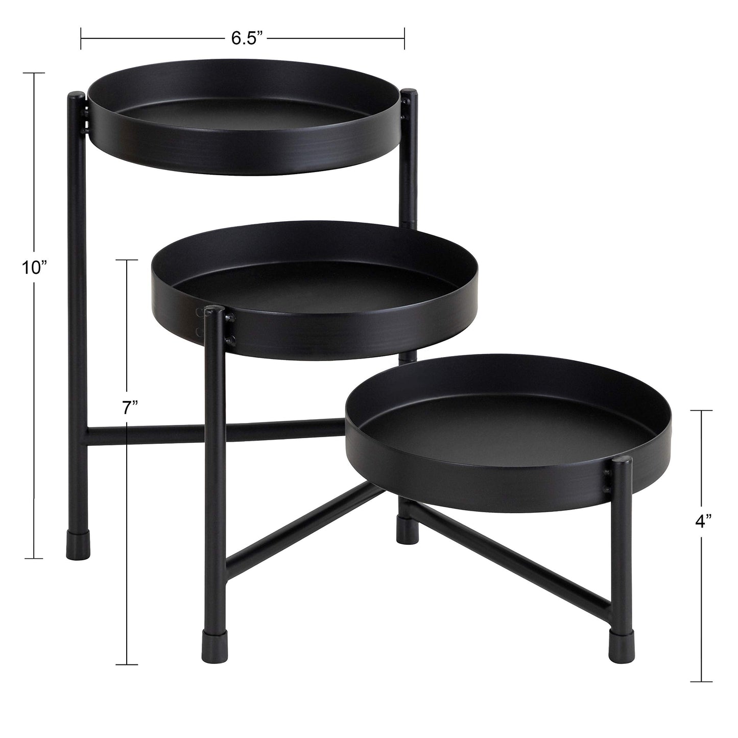 Kate and Laurel Finn Modern Tri-Level Metal Plant Stand, 7.25 x 7.25 x 10, Black, Indoor Multi-Tiered Plant Stand for Tabletop