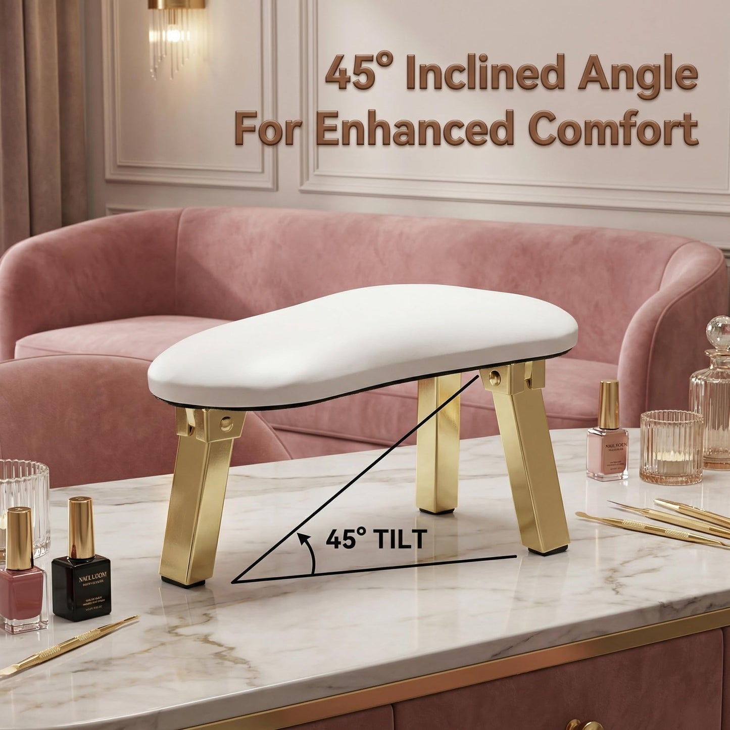 Mini Arm Rest for Nails Tech: Heart Shaped Nail Arm Rest with 3 Foldable Metal Golden Stands - Easy Storage&Space-saving&Lightweight - 45° Ergonomic Hand Rest for Nails Tech for Manicurist Kids Girls