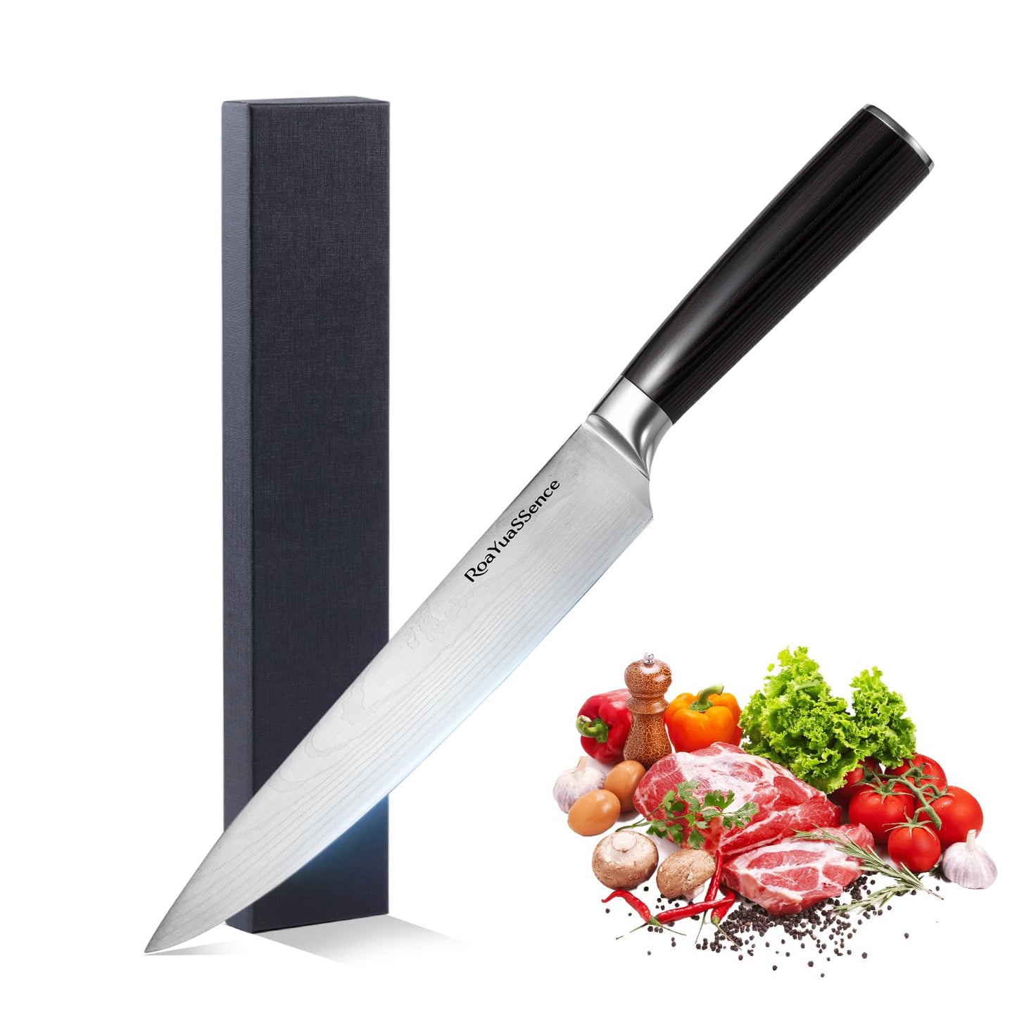 RoaYuaSSence Premium 8 Inch Chef Knife, Razor Sharp High-carbon German Stainless Steel, Ergonomic Wood Handle, Perfect Kitchen Gift Box Set for Home Cooks