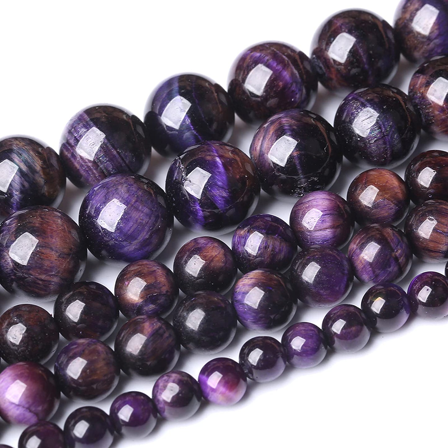 Natural Purple Tiger Eye Beads Round Loose Stone Beads Energy Gemstone Healing Power for Jewelry Making 8mm 46pcs 15"