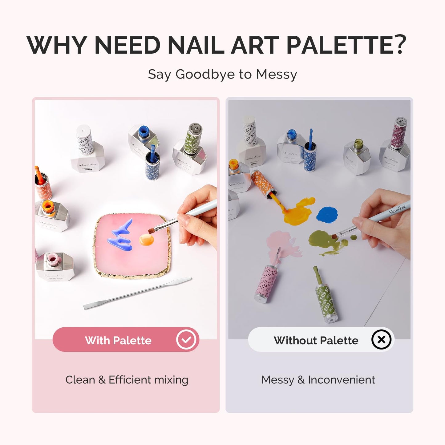 MelodySusie 2PCS Square Shape Resin Nail Art Palette Set with Stainless Steel Mixing Stick MelodySusie 50 Pcs Sponge Toe Separators Set