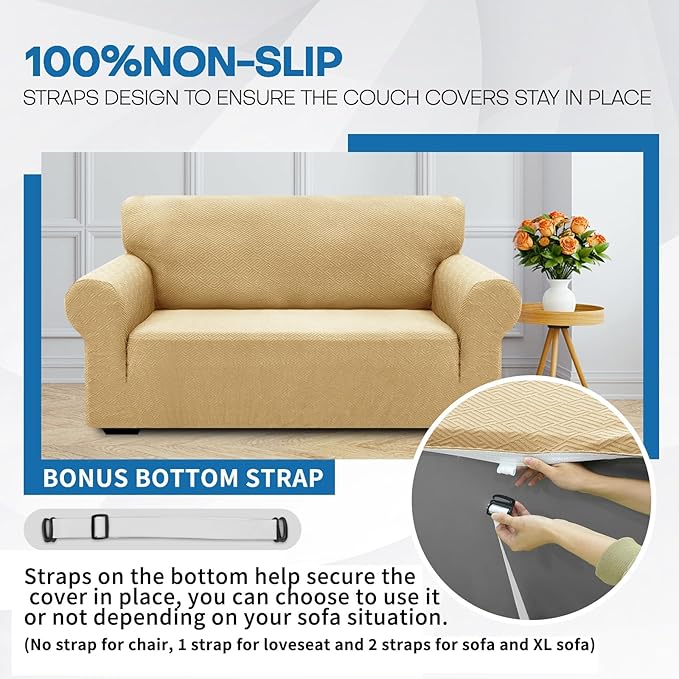 XINEAGE 2026 New Extra Large Couch Cover for 3 Cushion Couch (91"-110") 1 Piece Stretch Oversized Sofa Slipcovers Jacquard 4 Seater Furniture Protector Elastic Bottom for Kids,Pet (XL Sofa, Beige)