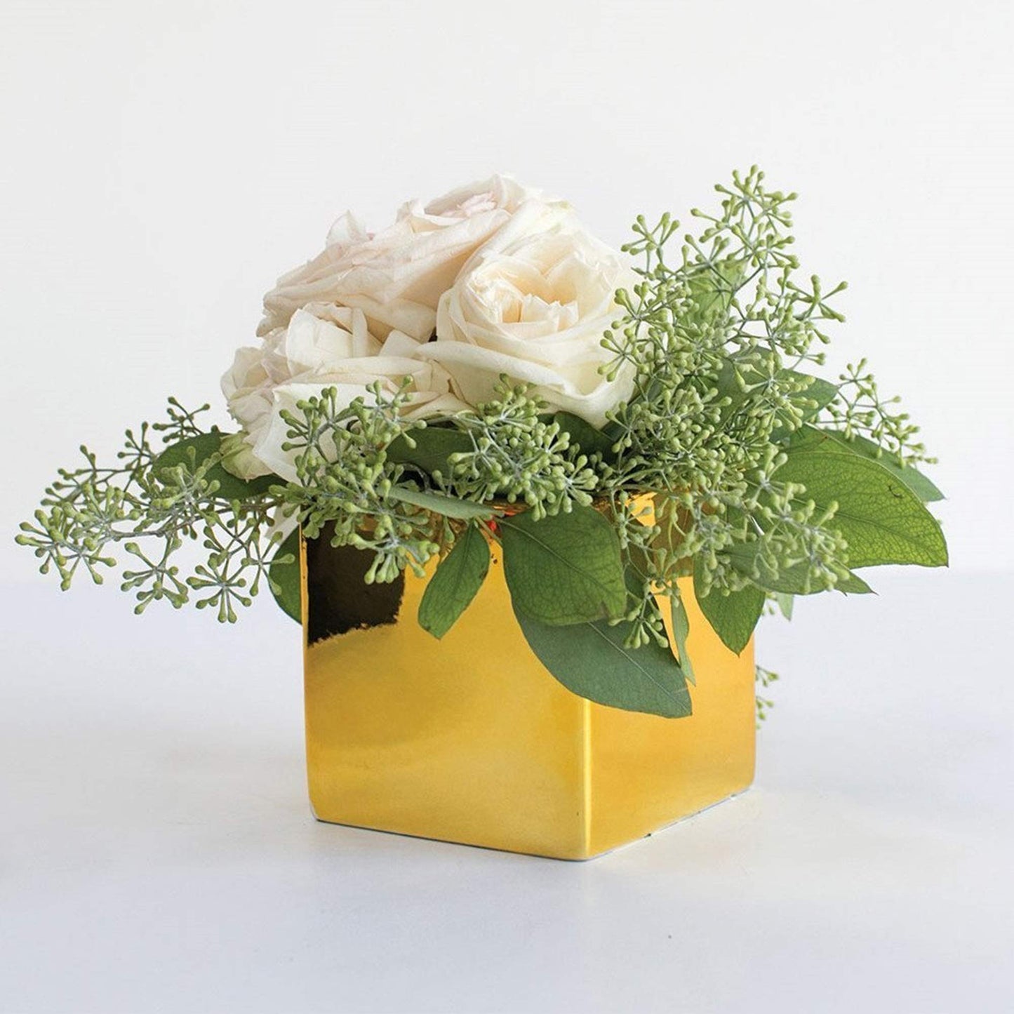 WGV Ceramic Cube Vase Bulk Width 5.5" Height 5" (Fits 5" Pot) Elegant Modern Block Square Floral Planter Terrarium Container Table Dresser for Event Accent Home Office Decor Gold 6 Pieces
