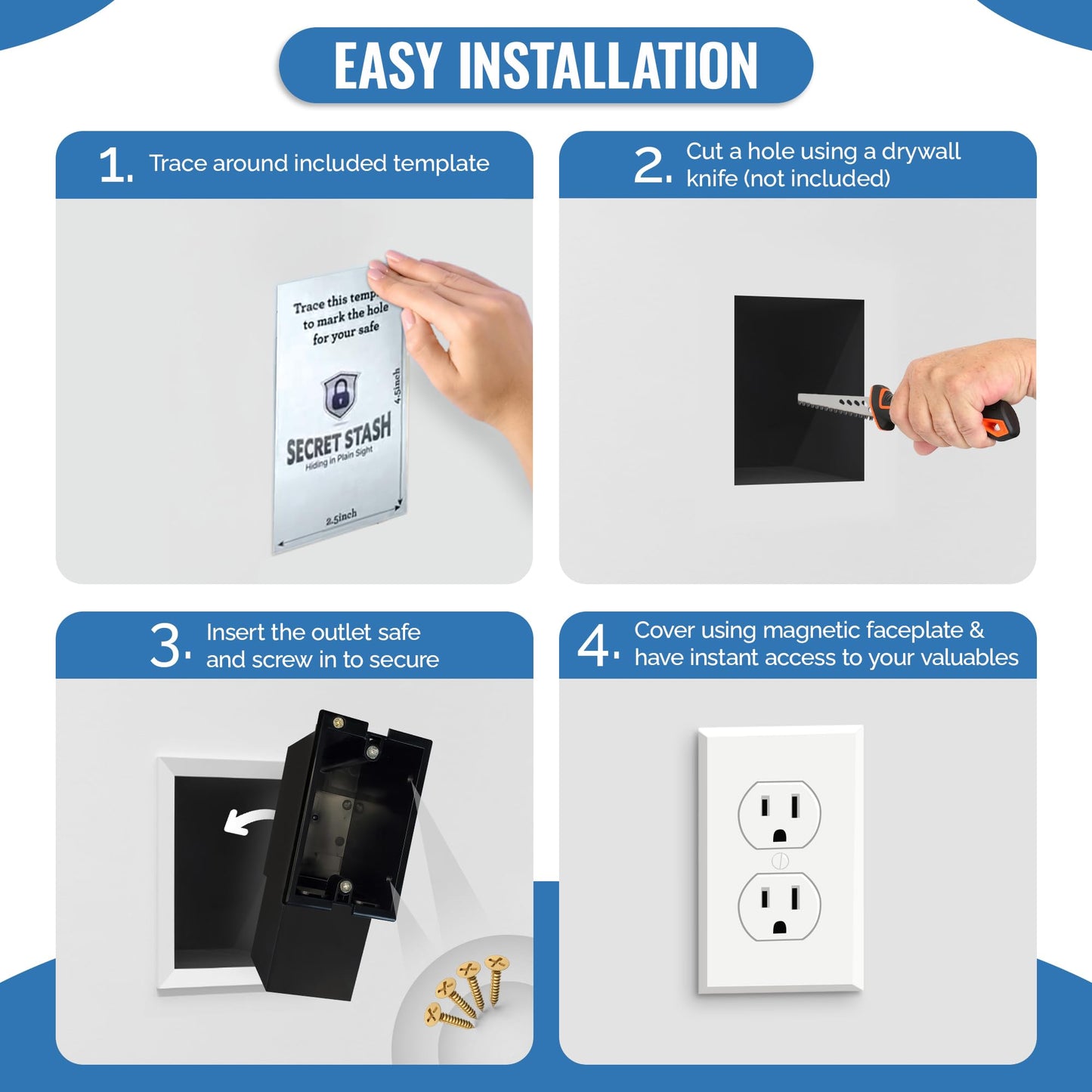 Wall Outlet Safe and Electrical Outlet Hidden Wall Safe, Hide in Plain Sight Key Money Jewelry Storage Cash Holder Safe Box (1)