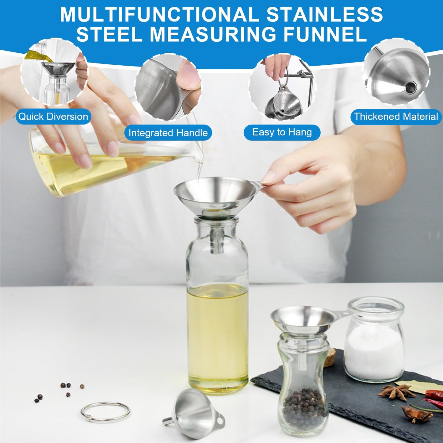 Measuring Cups and Spoons Set 21 Piece, 11 Stainless Steel Nesting Measuring Spoons and Cups with 3 Plastic Measuring Cup, 3 Funnel, 3 Brush, 1 Ruler, Measuring Cup Set for Kitchen Baking Liquid Dry