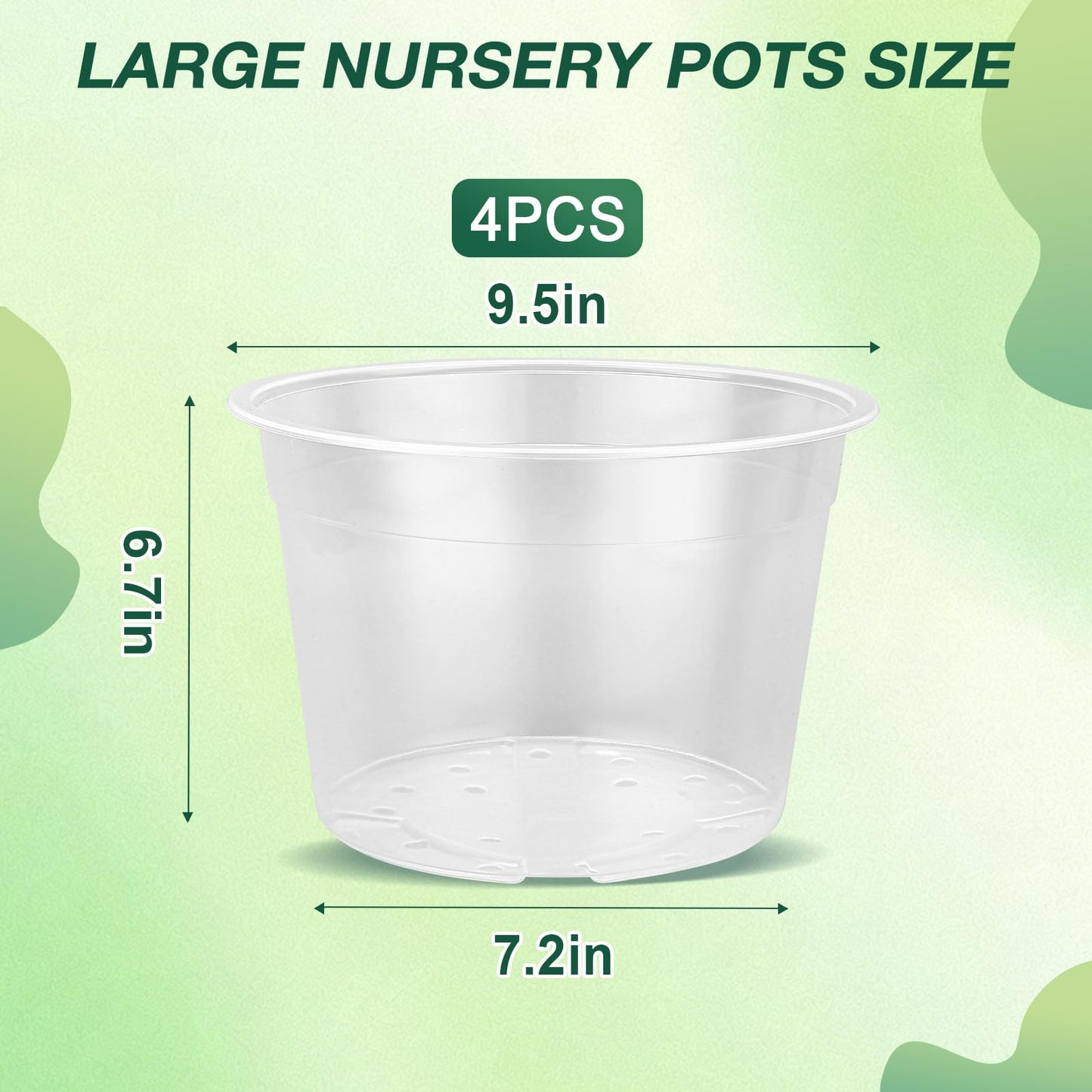 GUGEMEI 10 Inch Clear Nursery Pots with Drainage Holes, 4 Pack Flexible Large Plant Pots for Plants, Plastic Clear Nursery Pots for Seedling, Shrubs, Herbs, Flowers, Vegetables