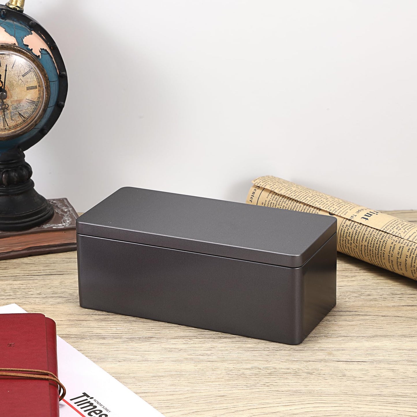 Hipiwe 2 Packs Black Metal Cash Box Rectangular Money Organizer with Lid Currency Storage Box Empty Box Container for Coin Bill Dollar Stamp Jewelry