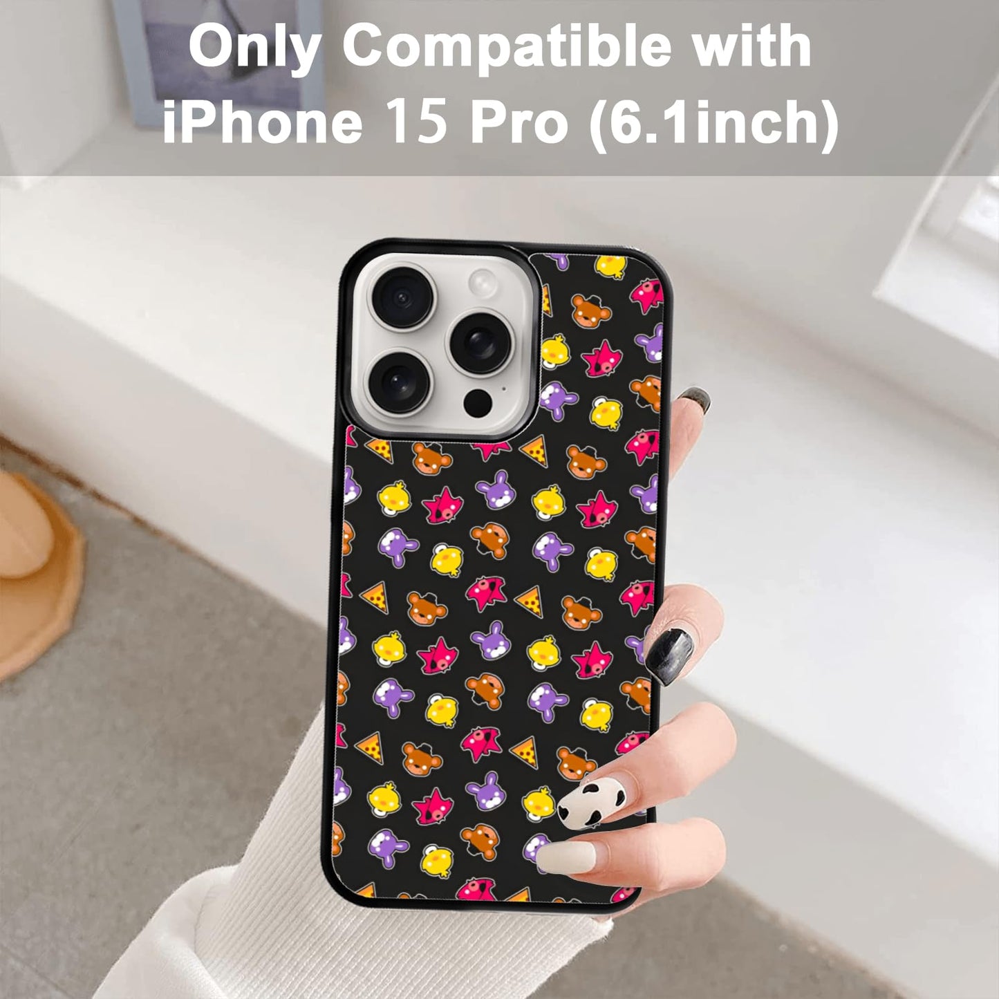 MMYAJT Cute Cartoon Bear and Foxy Phone Case Fit for iPhone 15 Pro, TPU Shockproof Protective iPhone Case FNAF Five Nights Phone Cover Gift for Boy Girl Men Women