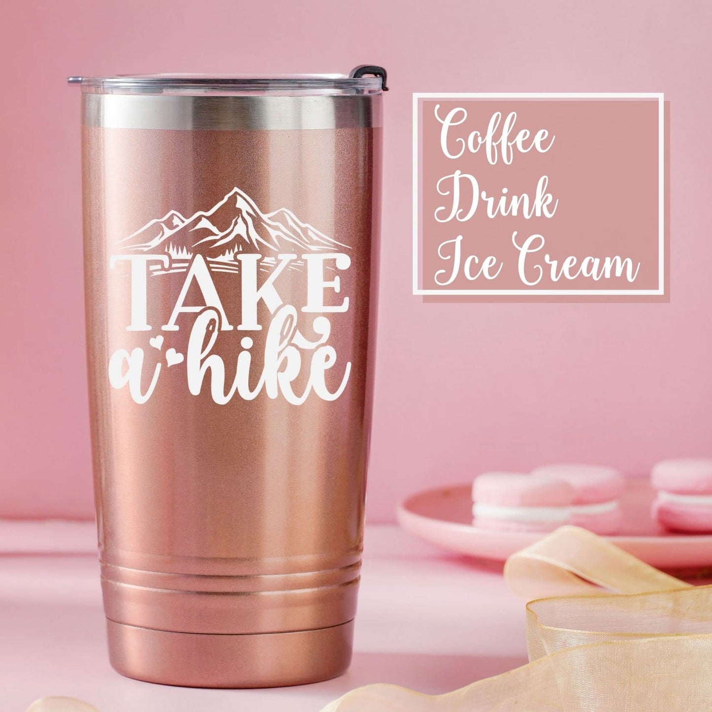 Onebttl Hiking Gifts for Hikers, Women for Christmas, Birthday, 20oz Stainless Steel Mug with Straw & Lid - Take a Hike