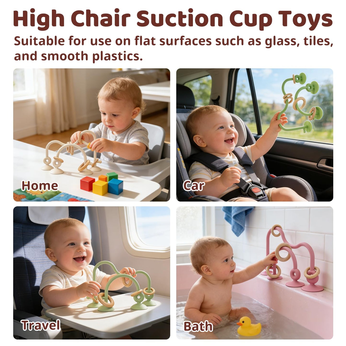 Baby High Chair Suction Toys Teething Chew - Silicone Apple Teething Relief Toys Silicone Teethers Table Toys, Food Grade Silicon for 6 12 18 Months(Red)