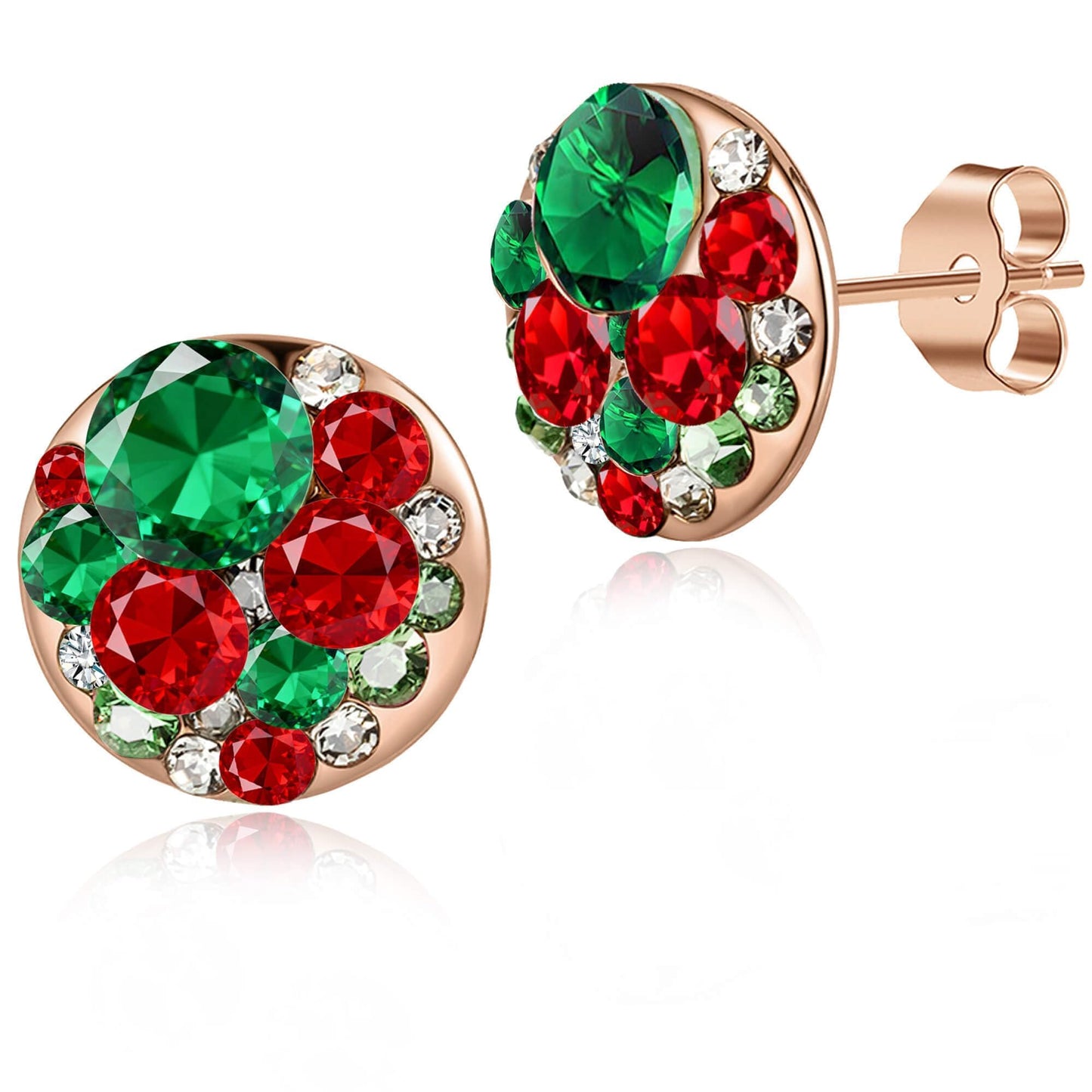 Multicolored Austrian Crystal Rhinestone Stud Earrings for Women Fashion S925 Sterling Silver Hypoallergenic Jewelry (Christmas Glow)