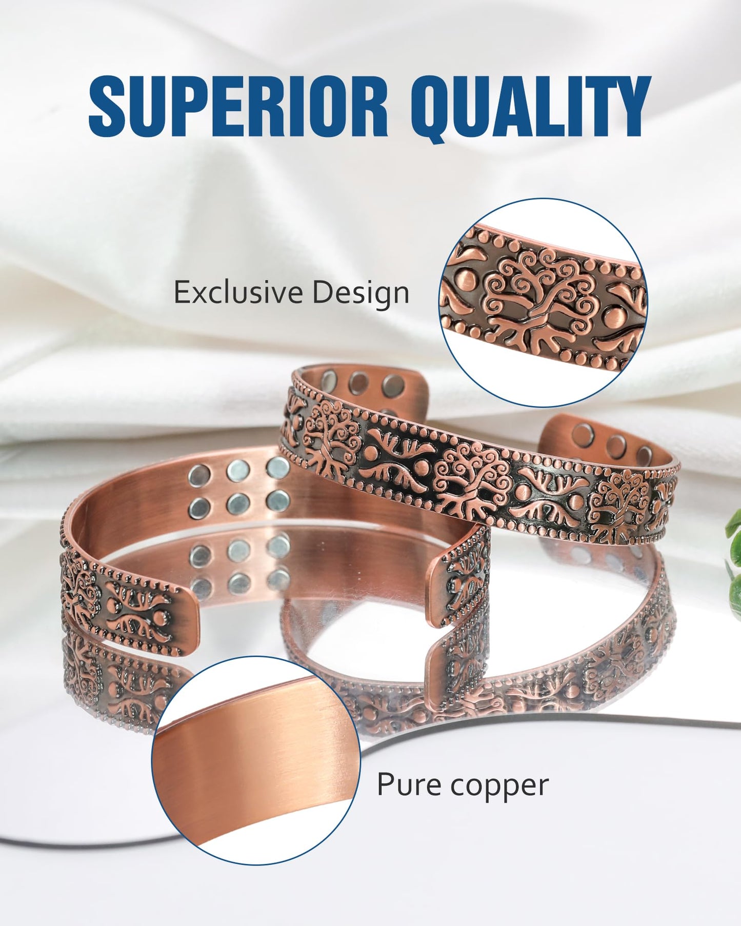Jecanori Copper Bracelet for Men, 18X Strength Men's Copper Magnetic Bracelet,99.99% Pure Solid Copper Bracelet