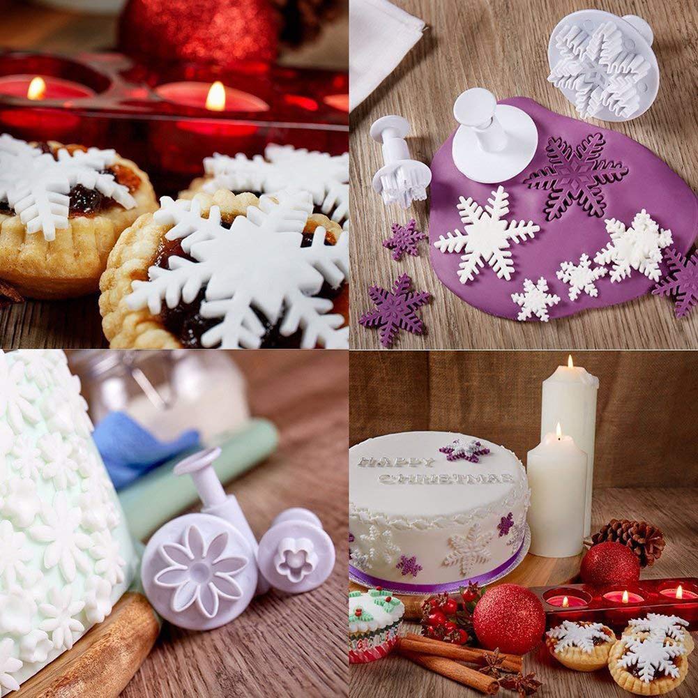 Soleebee 114 Pcs Cake Decorating Tools Fondant Cake Baking Decorating Sugar Craft Icing Tools Plunger Cutters Snowflake Rose Flower Moulds Set Letter Cookie Cutters Rolling Pin Equipment Accessories
