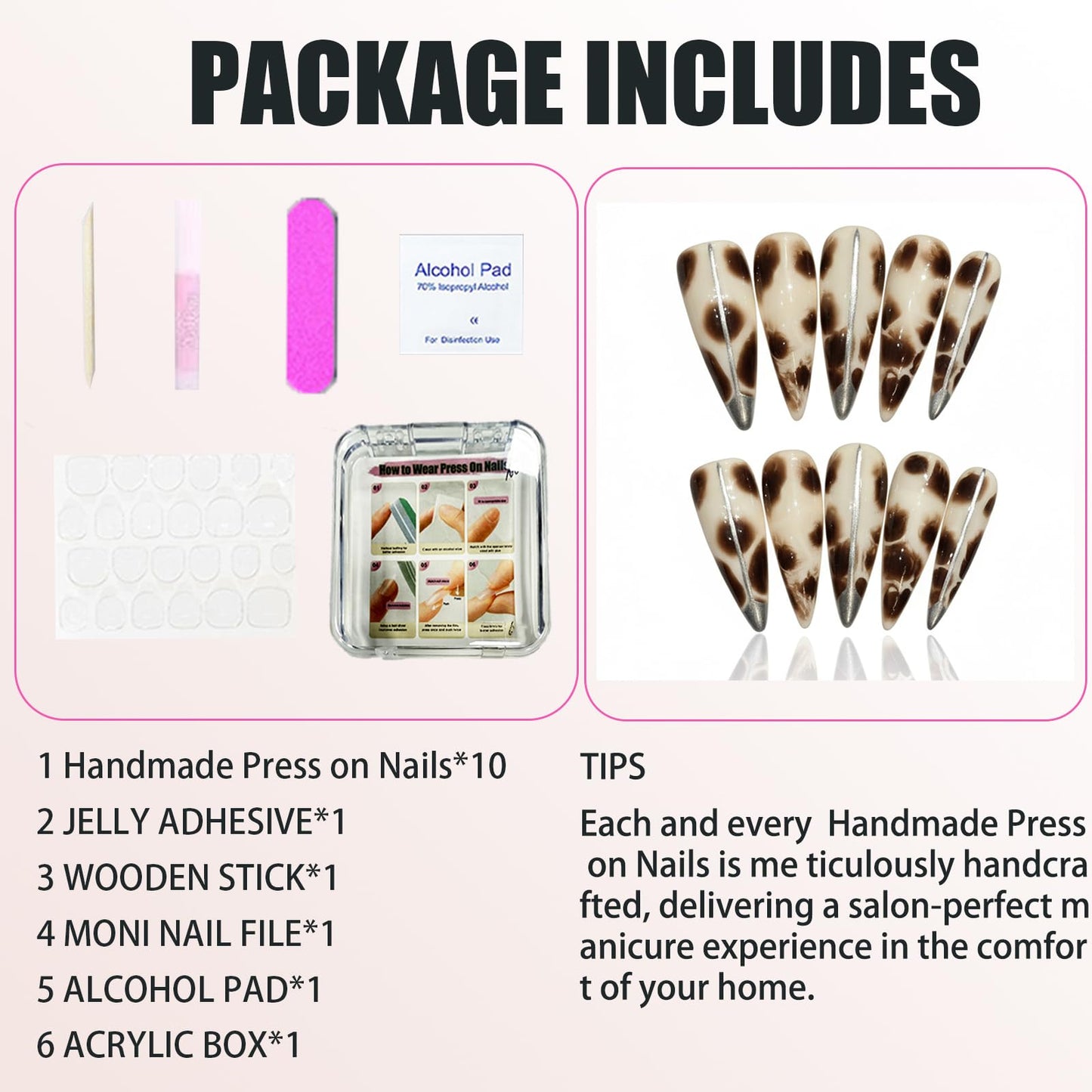 Handmade Press On Nails Leopard Print Devil's Flower Reusable Stick On Fake Nails Luxury Elegant Sexy Style For Women Gift With Nail Glue M