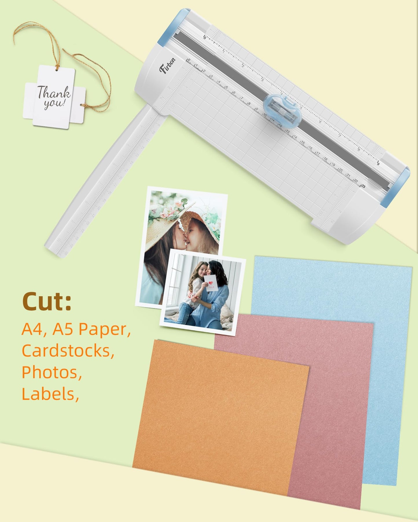 Firbon 3-in-1 Blue A5 9" Paper Cutter Bundle with 3Pcs Refill Blades for Crafts, Scrapbooking, Labels& Home Offic
