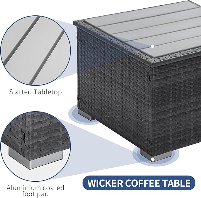 NICESOUL 7 Piece Modern Outdoor Patio Furniture Set, Extra Large Grey Wicker Patio Modular Conversations with Tables, All-Weather Deep Sofa Couches for Backyard Deck, 2 Color Cushion Black & Gray