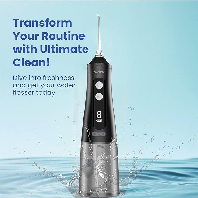 OraTECH Water Dental Flosser, Portable Cordless Oral Irrigator 350ML Rechargeable Travel IPX7 Waterproof Electric Flossing for Teeth Cleaning (White)