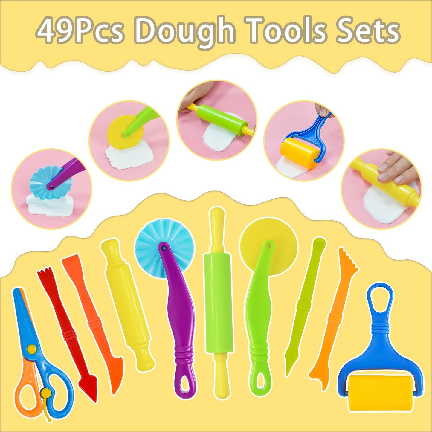 LCY WEDSHI Dough Tool Set, 49 Pcs Dough Tools Sets for Kids Ages 4-8, Dough Accessories Includes Animal Molds, Cutters Roller, Rolling Pins, Safety Scissors, Plastic Knife