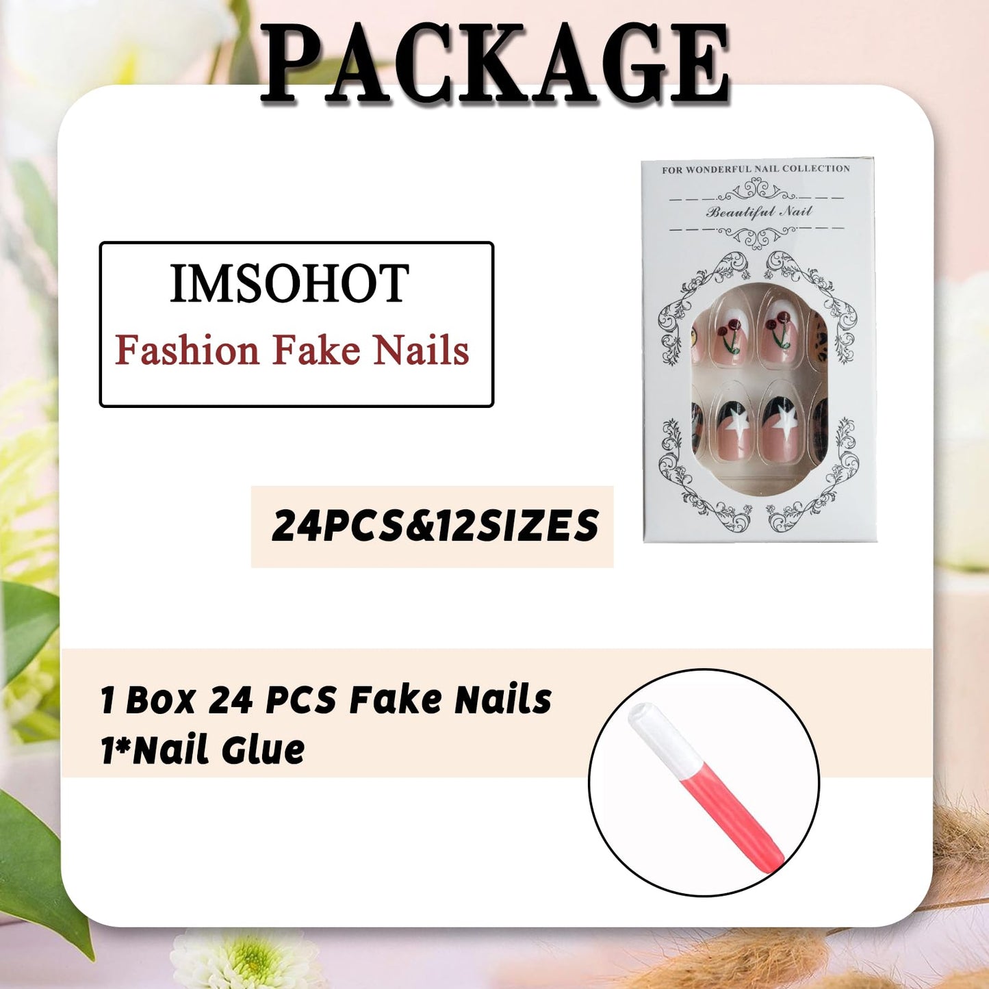 IMSOHOT Press on Nails Short Oval Fake Nails Brown Leopard Print False Nails with Cherry, Billiard Ball Design Full Cover Glossy Stick on Nails for Women