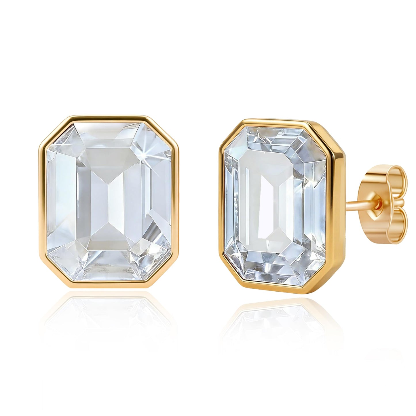 Austrian Crystal Octagon Stud Earrings for Women Fashion 925 Sterling Silver Post Hypoallergenic Jewelry (Clear White)
