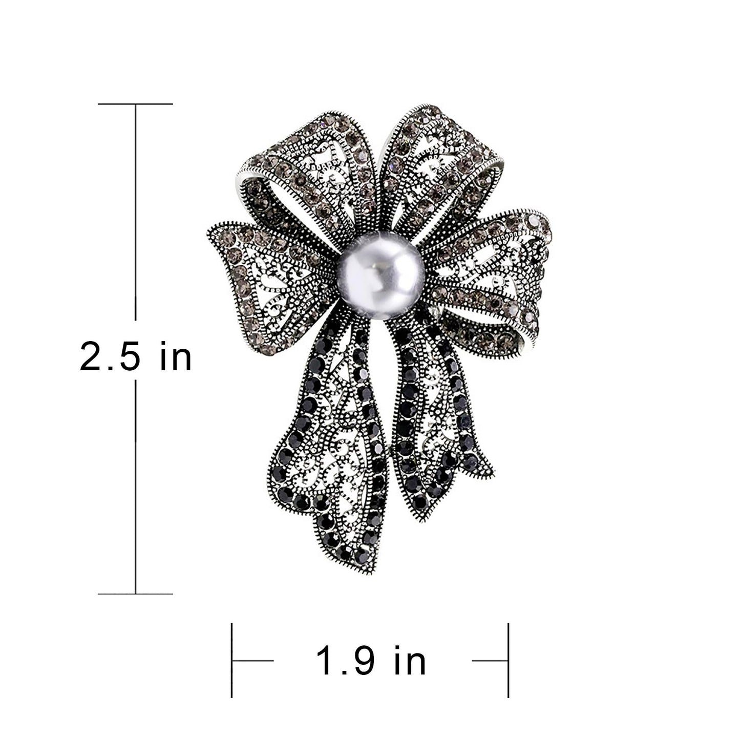 SinglinArt Black Bow Brooch for Women Rhinestone Crystal Artificial Pearl Jewelry