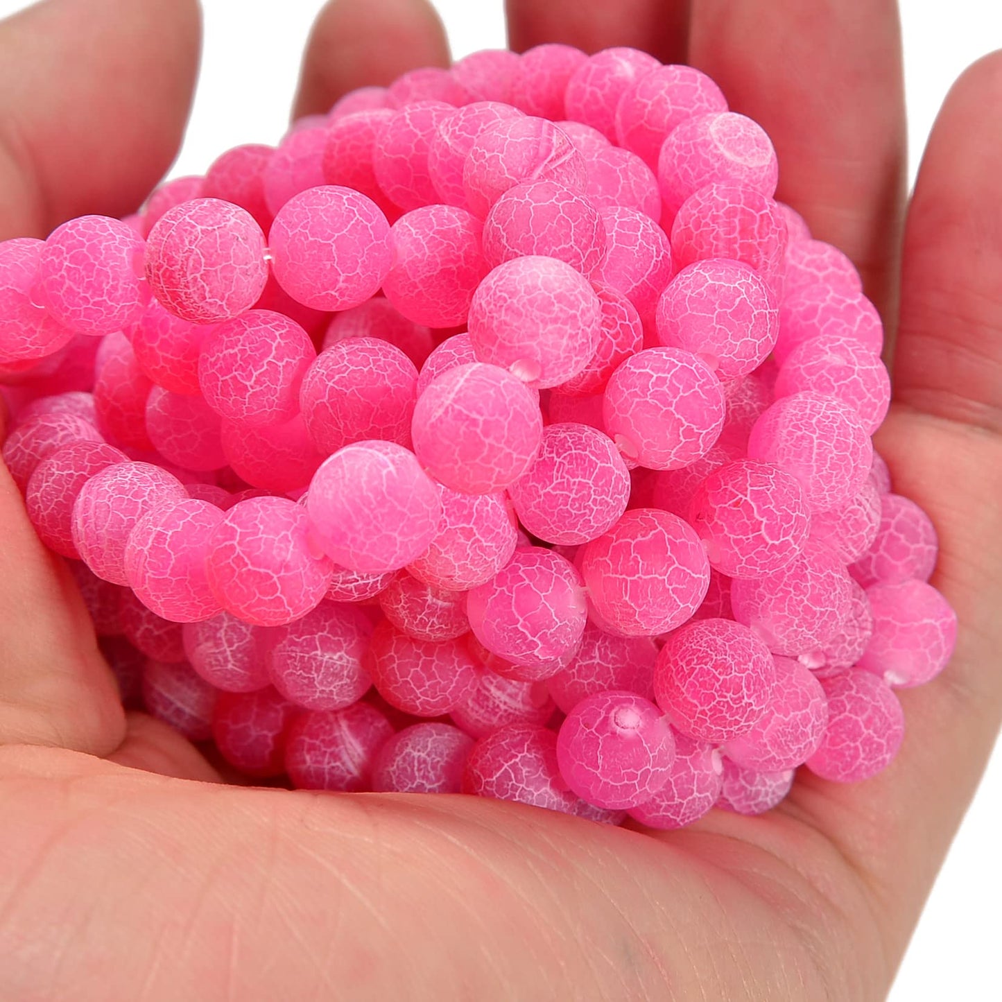 jodaying 10mm Pink Froasted Agate Round Natural Gematone Loose Beads for Jewelry Making DIY 1 Strand 15"