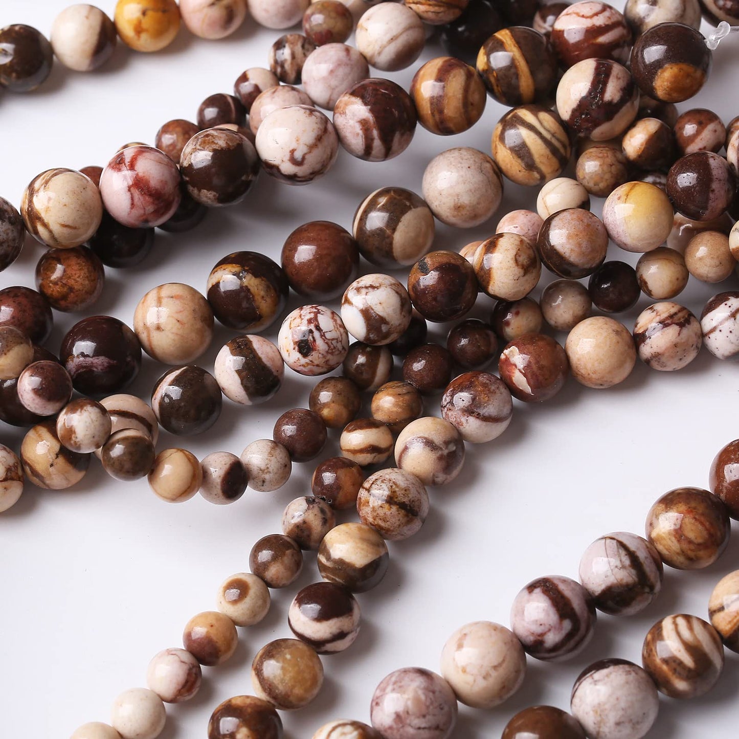 45PCS 8MM Natural Brown Zebra Round Loose Stone Beads for Jewelry Making DIY Energy Stone Healing Power Bracelet 15"