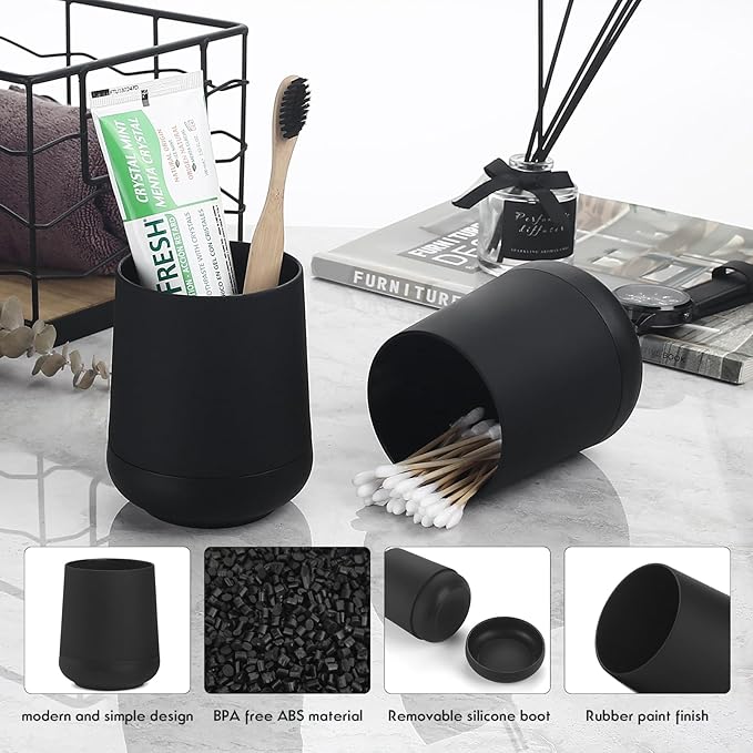 Matte Black Silicone Boot Toothbrush Holders, Modern Tooth Brushing and Toothpaste Holder Tumbler Cup for Bathroom Organizer (Black)