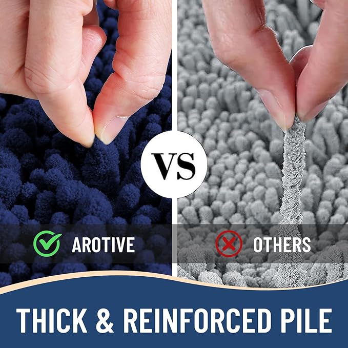 Arotive Luxury Chenille Bathroom Rug Mat, Extra Soft Thick Absorbent Shaggy Bath Rugs, Non-Slip Machine Wash Dry, Plush Bath Mats for Bathroom, Shower and Tub, 47x32, Navy