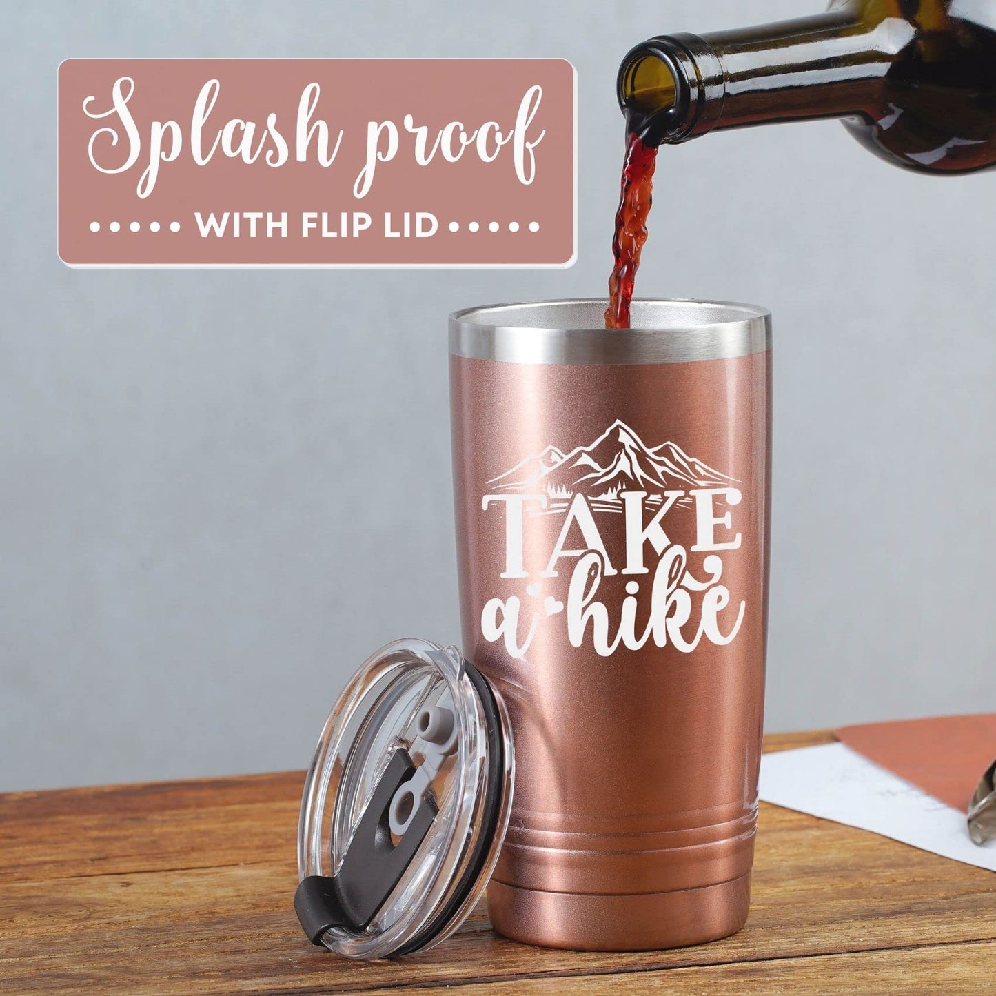 Onebttl Hiking Gifts for Hikers, Women for Christmas, Birthday, 20oz Stainless Steel Mug with Straw & Lid - Take a Hike