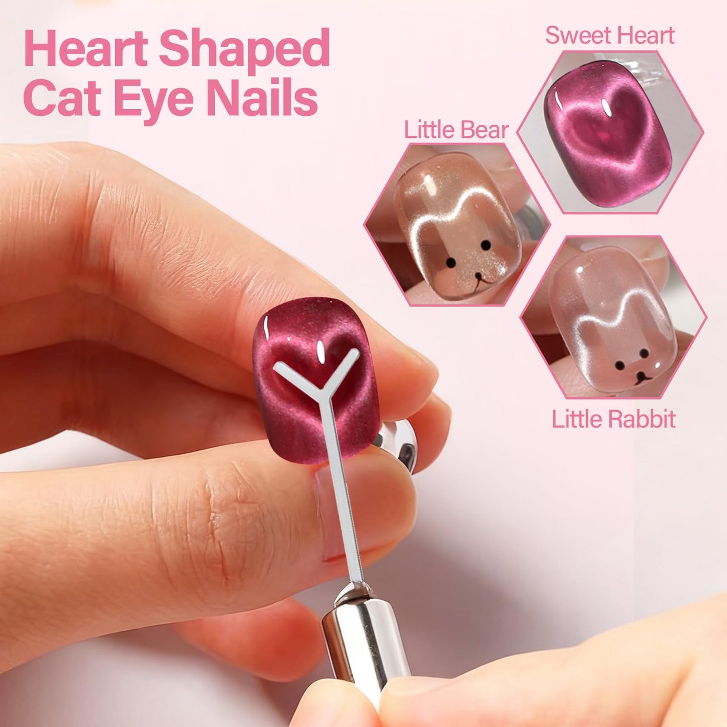 EBANKU Cateye Magnet Set for Nails, 5D Automatic U-Shaped Nail Art Magnet Tool with Ball Magnet, 3 IN 1 Magnets Pen Heart French Flower Black Hole Multi Effect Nail Art Designs Home DIY Salon Use