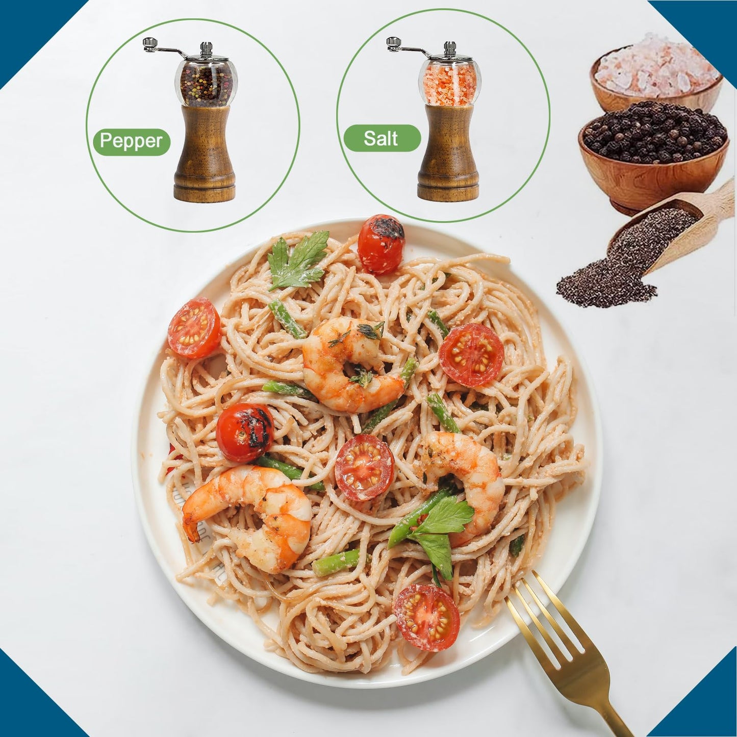 VEIZIBEE Pepper Grinder, Classical Roast Black Manual Pepper Grinder Set, Hand Shake Sea Salt Mill, Retro Style Wood， Acrylic，Ceramic Blades, Enjoy Fresh Pepper Spices (Walnut color 2pcs-6in)
