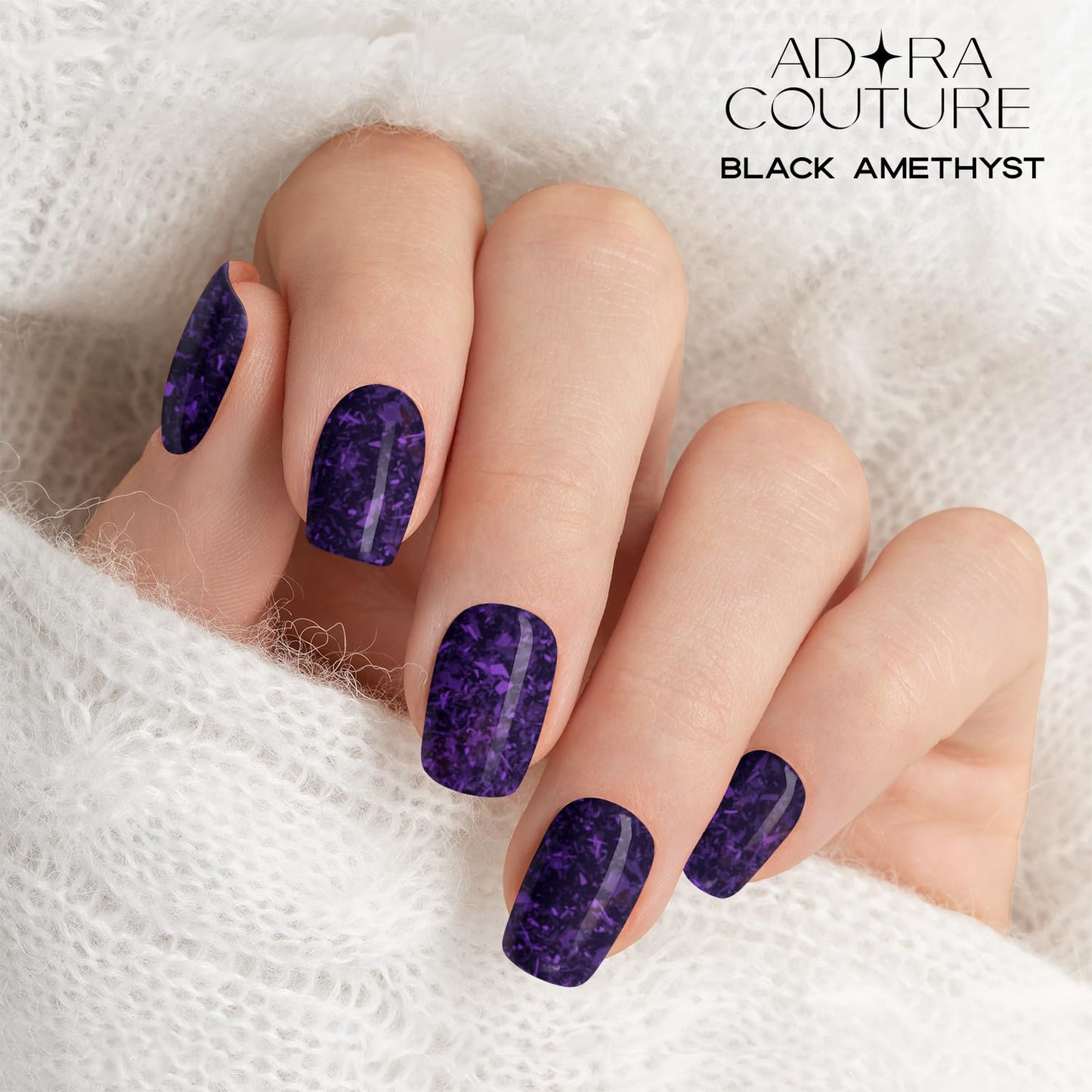 Adora Couture Semi Cured Gel Nail Strips with 30 Pieces - UV Gel Stickers, Manicure Kit, Easy Application Wraps Includes Prep Pads, Nail File, Wooden Stick - UV Light Required (Purple Flake)