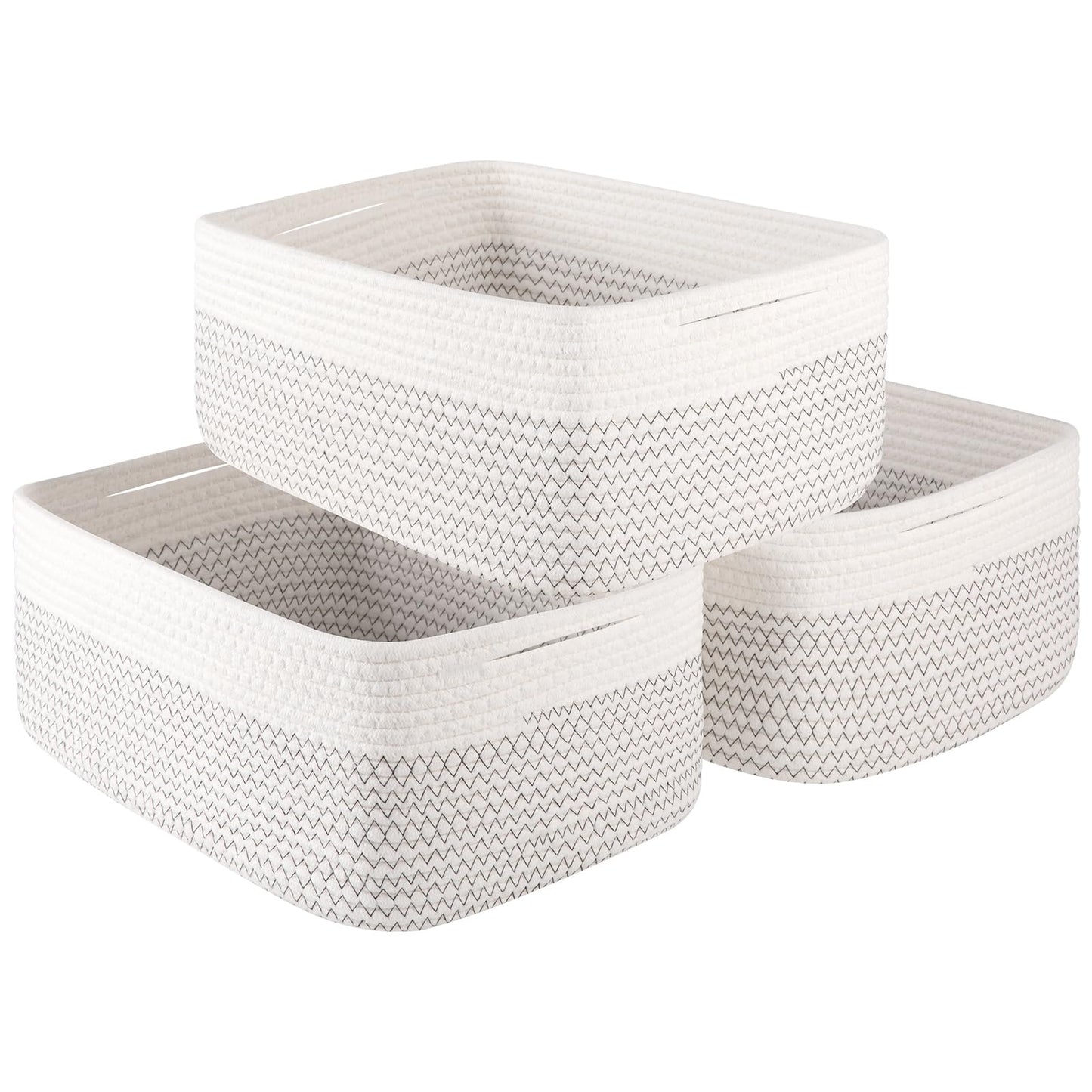 OIASKET Storage Baskets for Organizing 3 Pack, Woven Baskets for Shelves, Closet Organizer Bins Empty Gift Basket Toy Storage for Toys, Books, Towels, Clothes, 15"x11.42"x6.7", White & Black