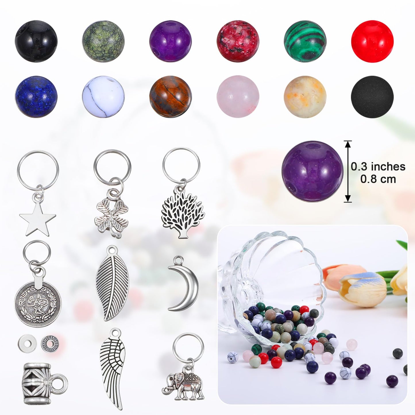 Ckhoid 473PCS Natural Stone Beads, 6mm Round Crystals Bead Bulk, Charm Bracelet DIY Making Kit, Gemstone Beads Jewelry Making Supplies for Friendship Couples Lovers Bracelets