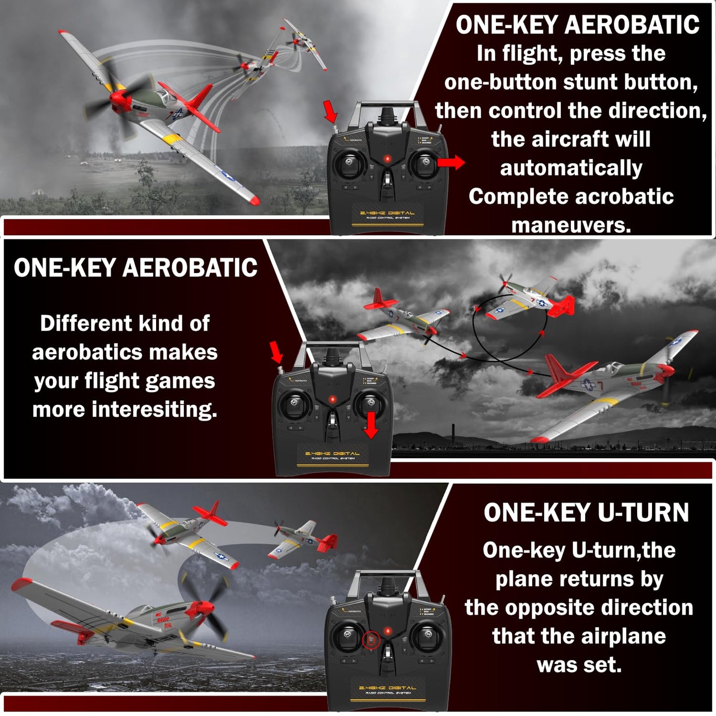 LEAMBE 4 Channel RC Plane, Ready to Fly Aerobatic Aircraft, Easy Control for Beginners, P51 Mustang RC Airplane Best Gift for Adults