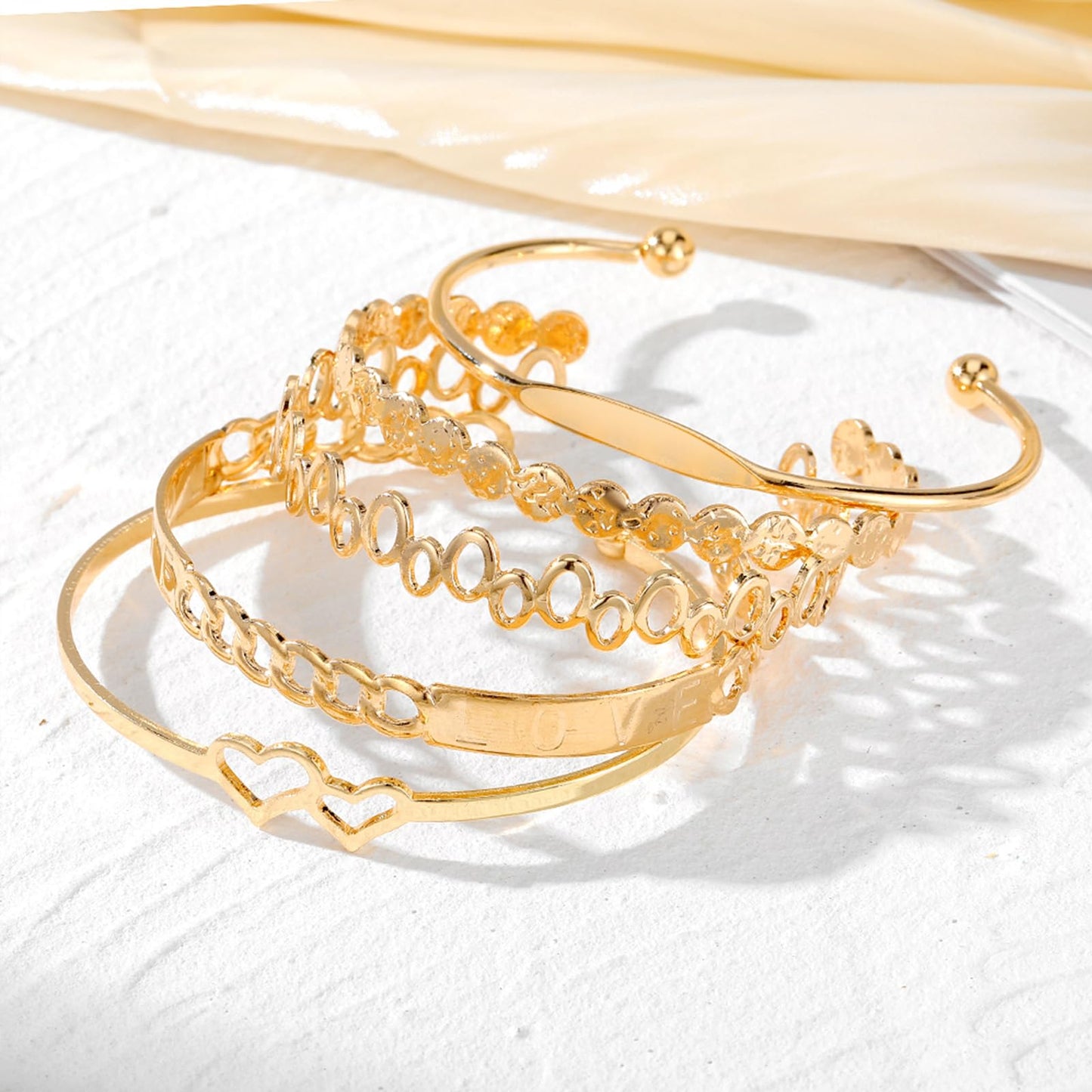 IFKM Gold Bangles Bracelets For Women, 14k Gold Plated Multi Layer Stackable Cuff Bracelet Set, Trendy Elegance Charms Non Tarnish Minimalist Textured Boho Jewelry for Women