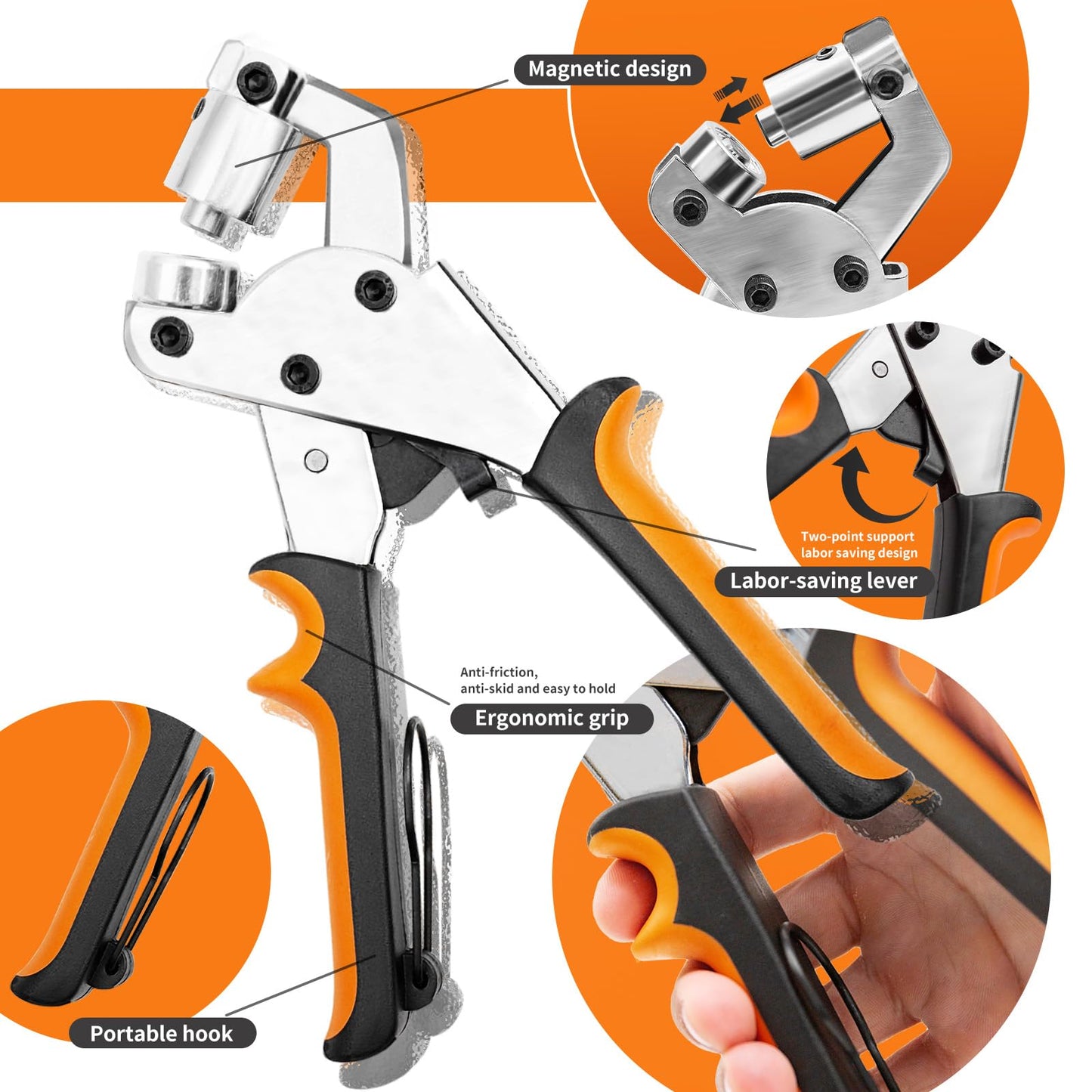GTAAOY Heavy Duty Grommet Tool Kit, 1000Pcs 3/8 Inch Eyelet Press Pliers(10mm), Manual Handheld Puncher Set for Banner DIY Tarp Ring Repair and Installation(250set Silver + 250set Gold)
