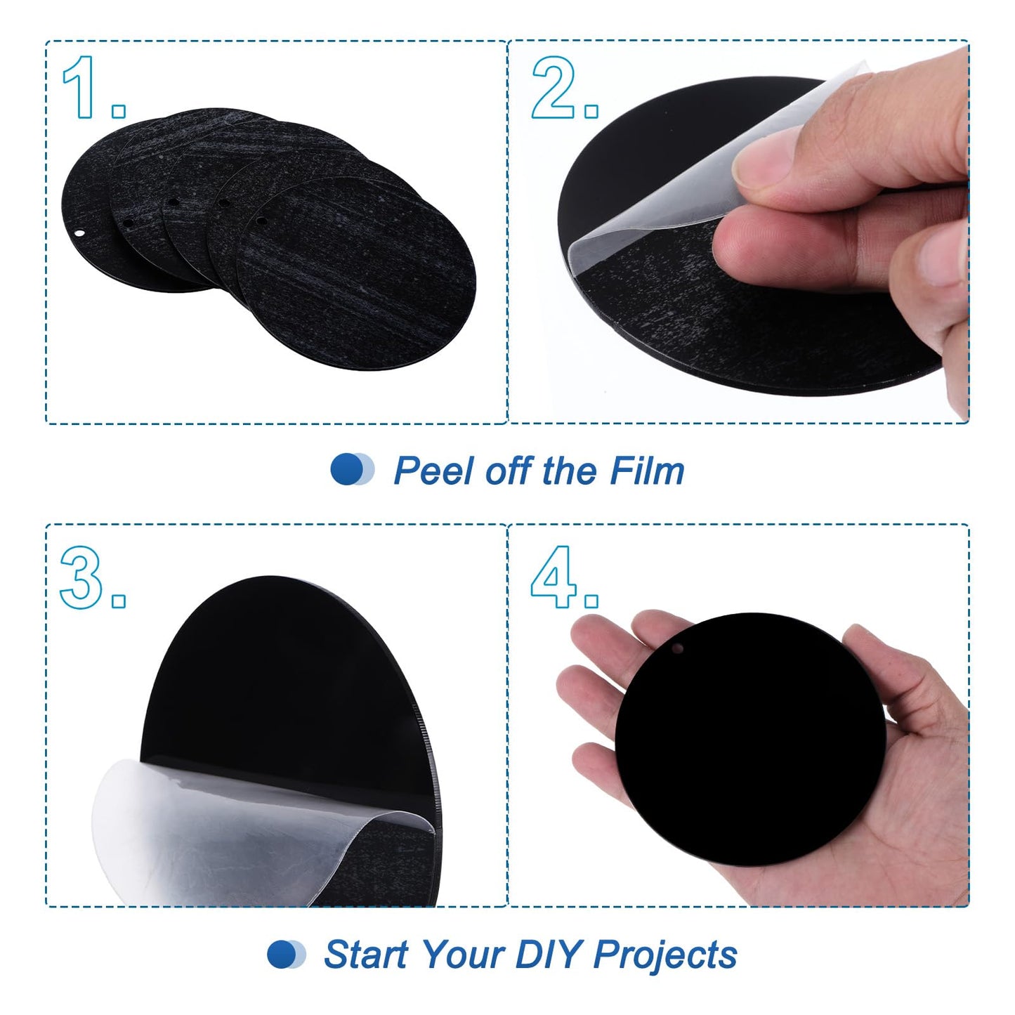 PATIKIL Acrylic Circle Blanks 4 Inch, 20 Pack Round Clear Disc Ornaments with Hole for DIY Keychain Project Crafting, Black