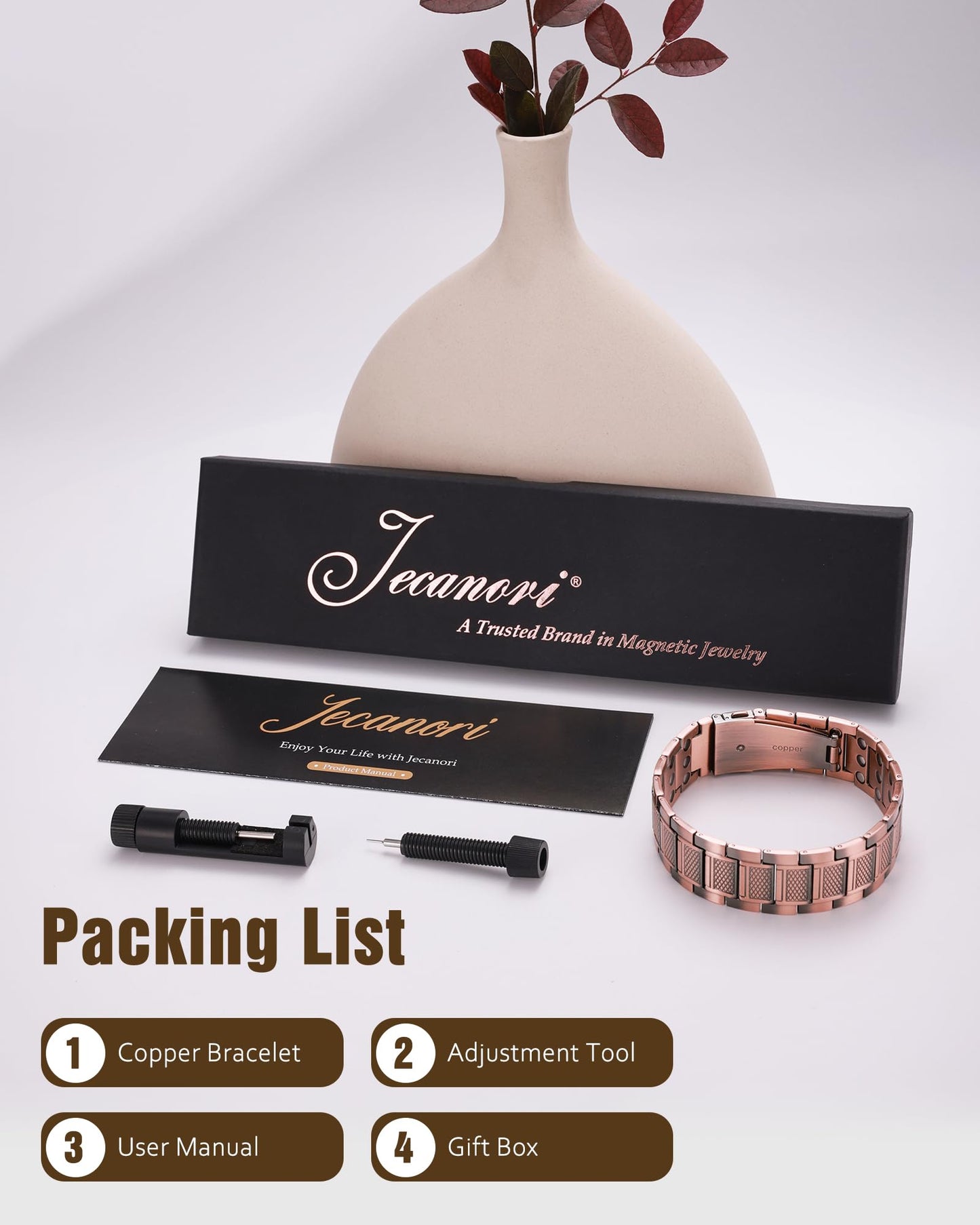 Jecanori 3X Strength Copper Magnetic Bracelet for Men, 99.99% Pure Copper Bracelet, Ideal Gift for Men