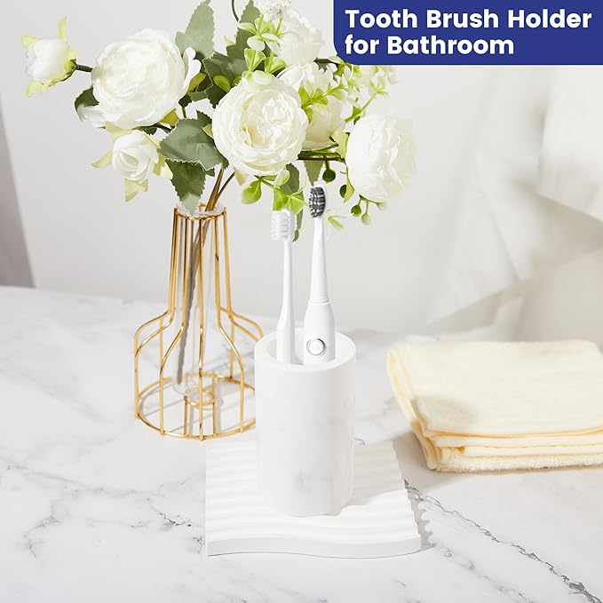 Diatomite Toothbrush Holders for Bathrooms, Electric Tooth Brush and Toothpaste Holder for Bathroom Countertop, Marble White Toothbrush Organizer Bathroom Accessories