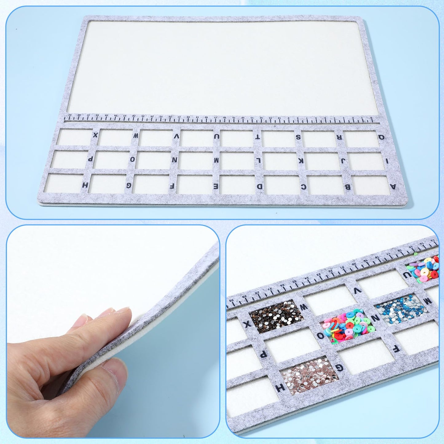 3 Pcs hobbyworker Bead Mat,Soft Perfect Stable,Surface Flocking with Centimeter Scale 3 Pcs Set and Stainless Steel Handy Tweezers with Scoop for Jewelry Making Beading Supplies