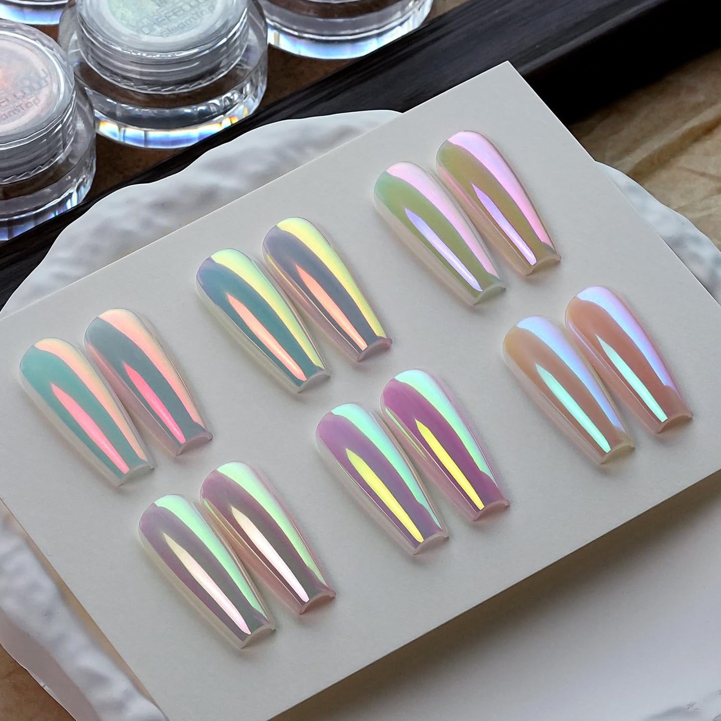 Yokefellow GleamTap Cushion Aurora Chrome Nail Powder -Mermaid Aurora Effect,Nail Art Glitter Decoration for Home DIY Salon Manicure (GTKIT-01)