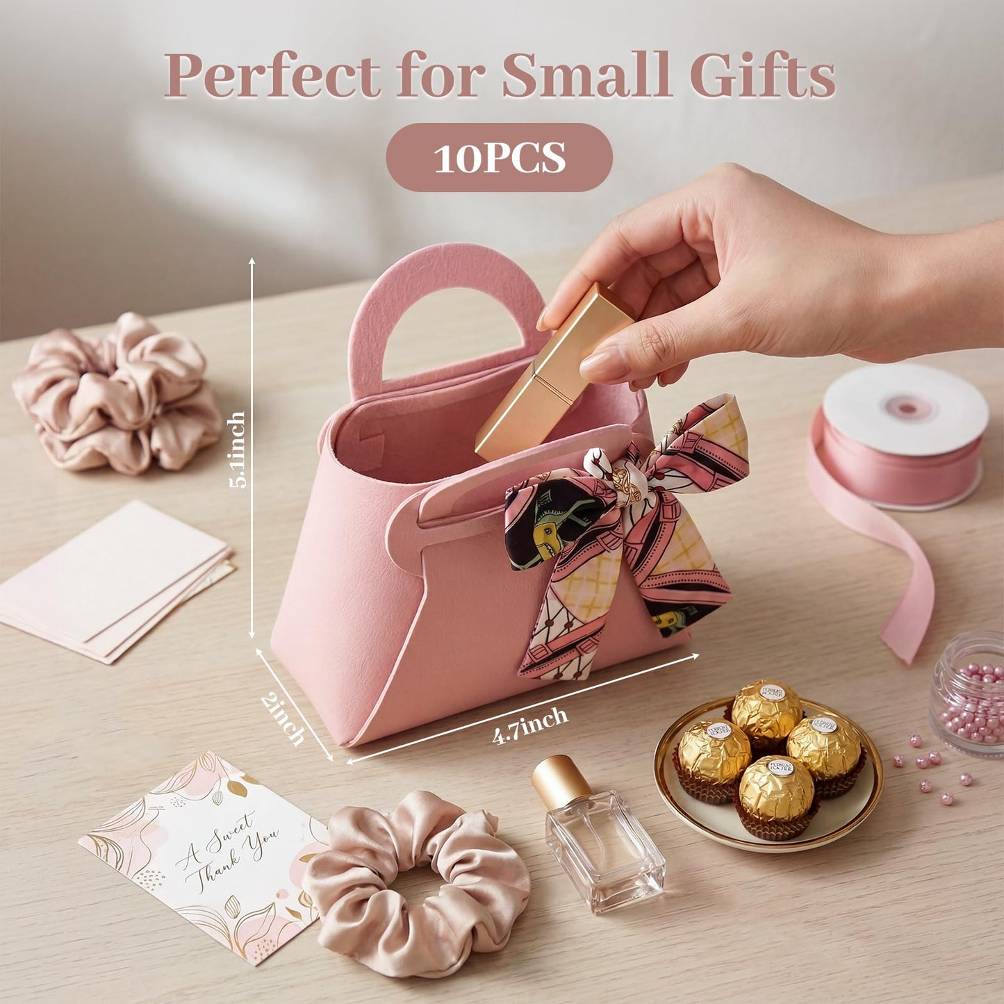 VGOODALL Small Gift Boxes with Bow Handle, Party Favor Boxes, 10 Pack, Pink, PU Leather for Wedding, Baby Shower, Birthday