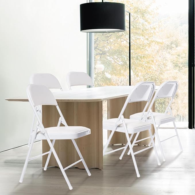 10 Pack Folding Chairs with Padded Seats, Padded Folding Chair with Steel Frame for Events Home Office, Pu Leather Folding Chair White