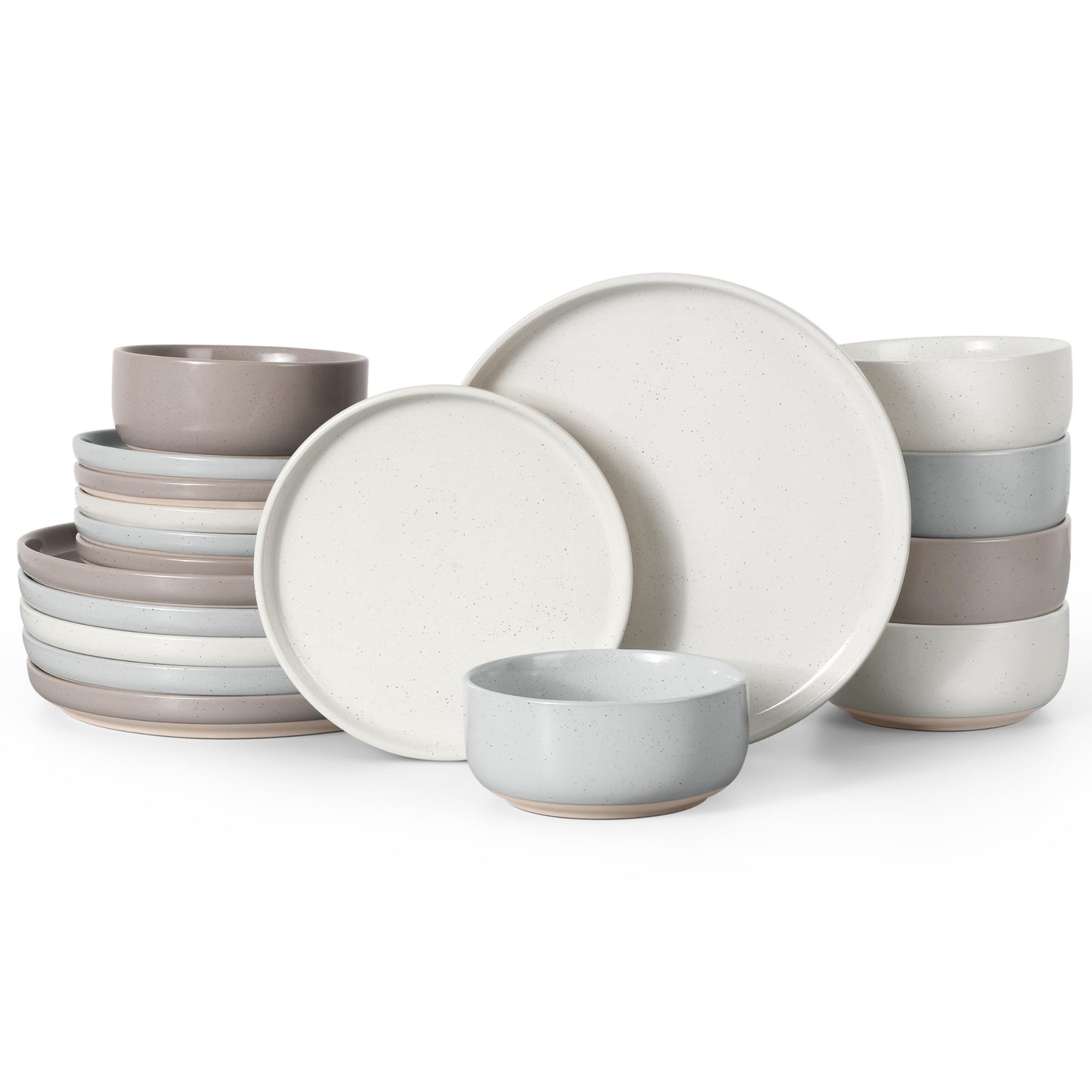 HaWare Stoneware Dinnerware Sets, 18-Piece Plates and Bowls Set for 6, Dishes Set for Home Restaurant, Speckled Multicolor