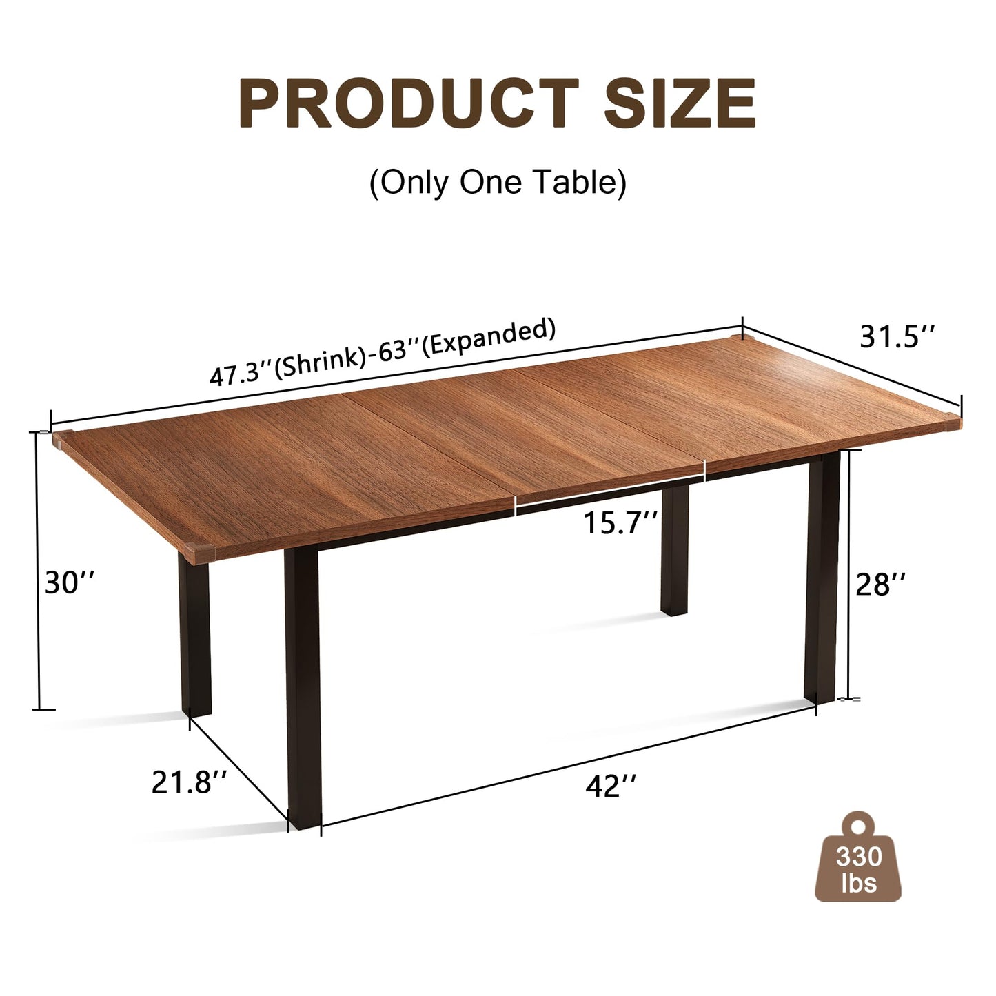 Einhomn Extendable Dining Table for 4-6, 63" Modern Kitchen Table, Farmhouse Dining Room Tables for Dining, Kitchen, Office, Living Room, Rectangular Wooden Tables, Space Saving (Walnut)